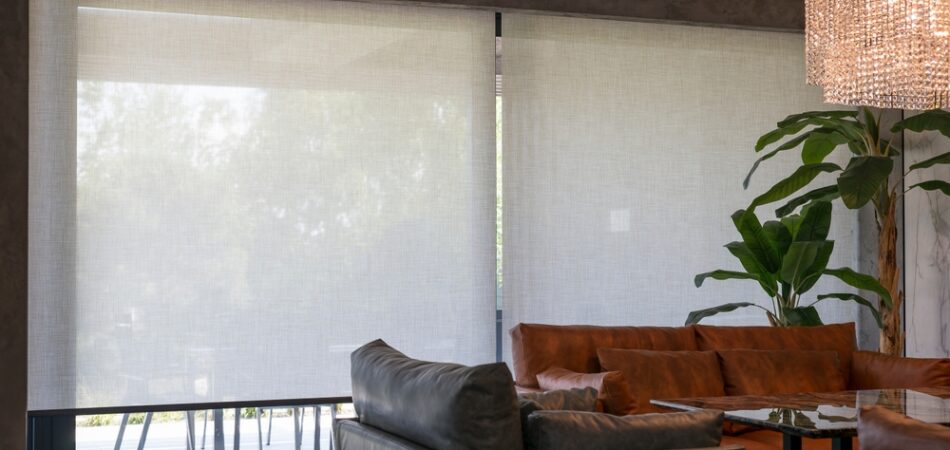 Roller,blinds,in,the,interior.,automatic,solar,shades,large,size