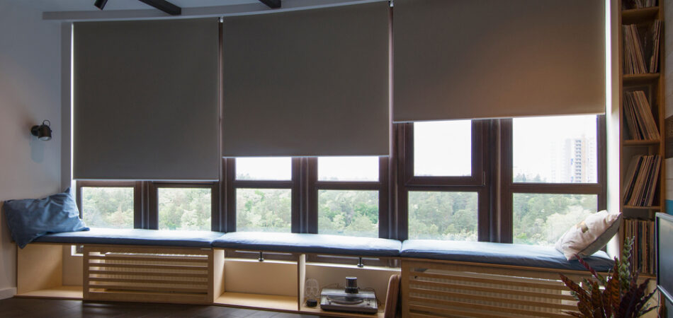 Motorized,roller,shades,in,the,interior.,automatic,roller,blinds,beige
